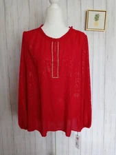 Liz Claiborne  Blouse  Embellished Neck long Sleveess cabaret floral Red  XL