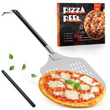 12" Perforated Pizza Peel Pizza Turning Peel Aluminum Paddle with Long Adjust...