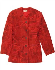 VINTAGE Womens Longline Abstract Pattern Blazer Jacket UK 14 Medium Red CP10