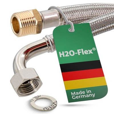 Panzerschlauch 1/2'' AG x 1/2'' ÜM 90° Bogen Flexschlauch DN13 Trinkwasser 30cm-2m