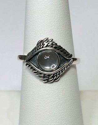 Rare 925 Sterling Silver Natural Clear Aquamarine Eye Ring