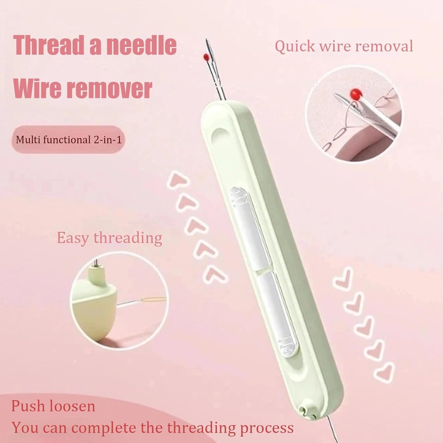 2-in-1 Needle Threader & Seam Ripper Retractable Automatic Sewing Tool Purple