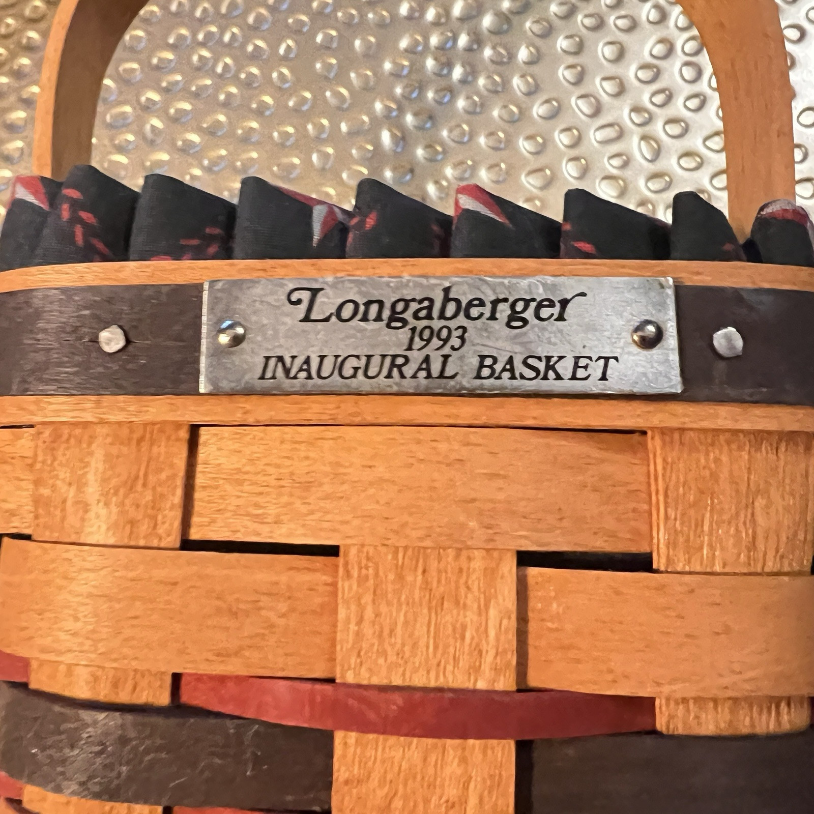 Longaberger , Vintage INAUGURAL Basket 1993 Fabric Liner Stars Red Blue Square