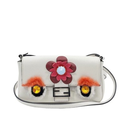 FENDI White Mini Monster Shoulder Crossbody Bag For Women