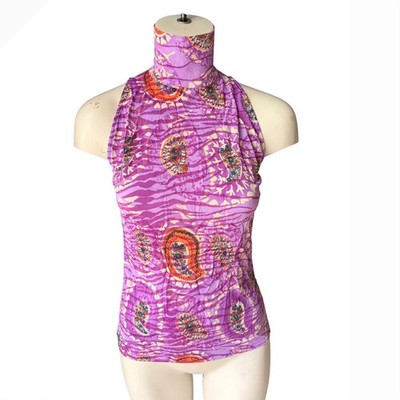 Emanuel Ungaro Paris Purple Paisley Sleeveless Turtleneck Top High Neck 40 6