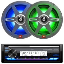 JVC KD-X38MBS Single-DIN Bluetooth Receiver, 8" 450W RGB LED Speakers Pair
