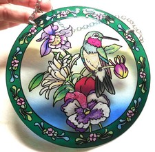 New KISSNAP Round Stained Glass Suncatcher Hummingbird Colorful 6" NIB Hummer