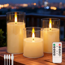 3-Pack Rechargeable Flameless Candles with Remote  Timer, Flickering LED Candle