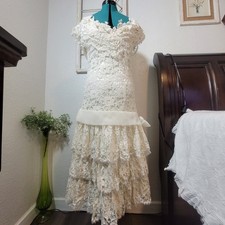 Vintage Alfred Angelo Dress Boho Cottagecore Victorian Flapper Sequin Lace Sz 8