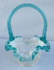 Fenton French Opalescent w/ Sea Mist Green Crest & Handle 7”