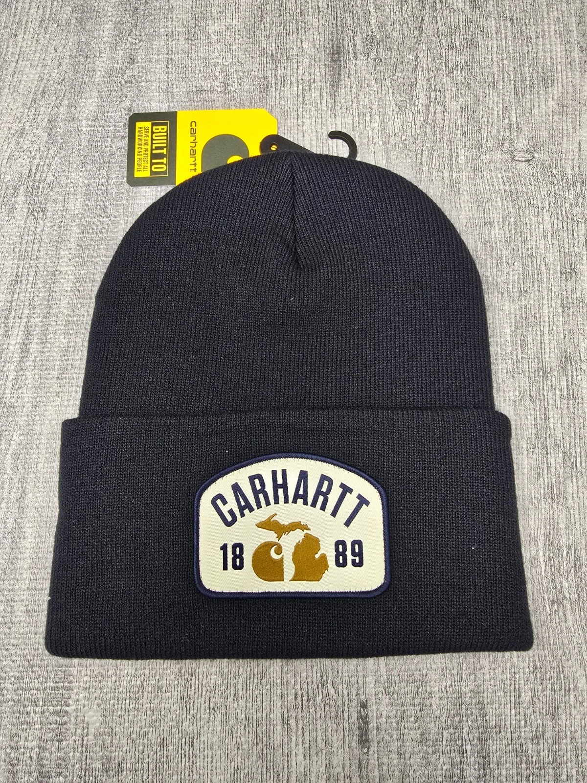 Carhartt Michigan Beanie Hat Cap Blue Mens Outdoors Work Wear Knit Patch NWT