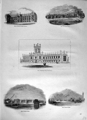 Old Antique Print *1267 C1890 Vauxhall Bridge Waterloo College Cheltenham