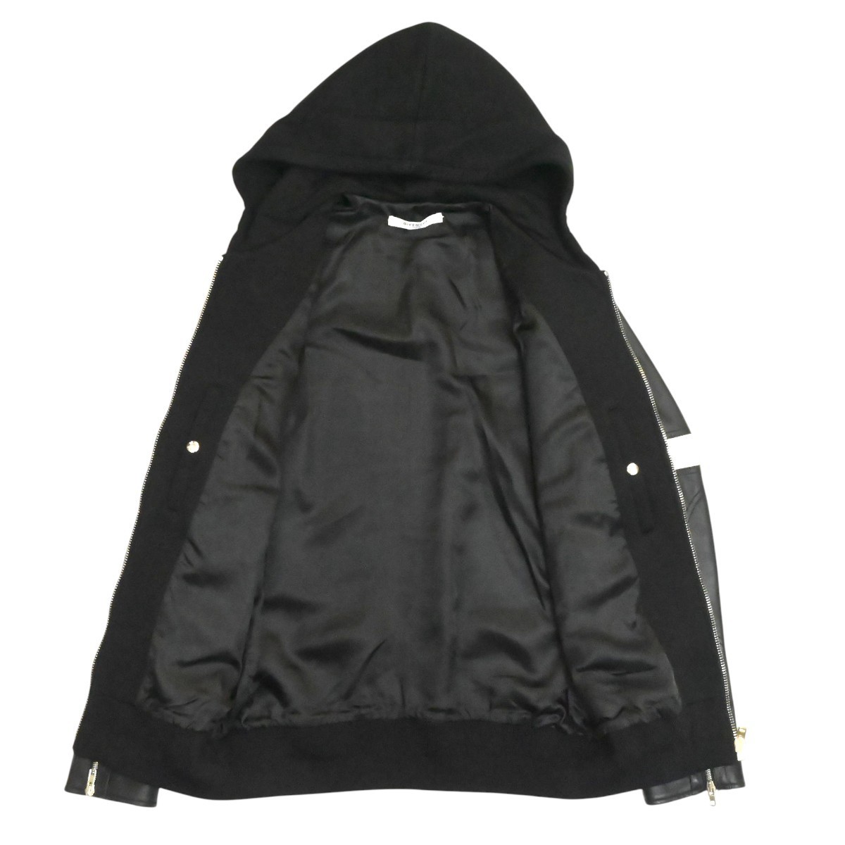 GIVENCHY Star Patch Lamb Leather/Rayon Zip Hoodie 50 Black/White