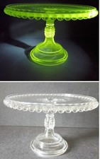 Vintage Manganese Glass Cake Stand Beaded Rim Starburst Pedestal 10"
