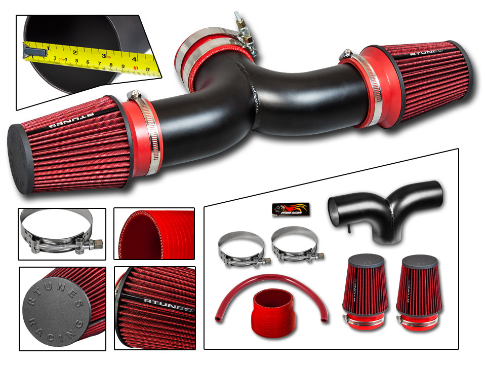 Rtunes Racing Dual Twin Air Admisión Kit + Filtro Para 2002-2007 Ram1500 3.7L /