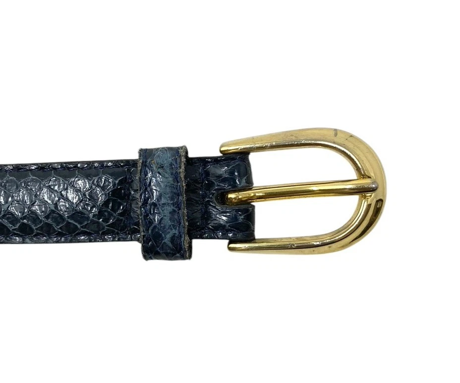 Cinturón delgado de piel de serpiente ajustado azul marino hebilla tono dorado talla M mediano para mujer Foto 2 de 4