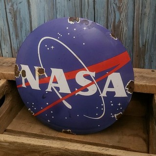 Vintage NASA Space Program "Meatball Logo" Porcelain Enamel Metal Domed Sign