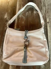 SANYU Genuine Leather Shoulder Bag White with Blue Accents