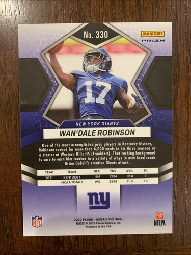 Panini Mosaic Wan'Dale Robinson 2022 novato #330 RC mosaico plata Prizm Giants - Imagen 2 de 2
