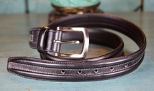Vintage Brighton Men's Black Leather Dress Belt M10453 Silver Buckle 42"