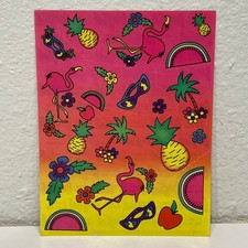 Vintage Lisa Frank Tropical Stickers Sheet Flamingos Watermelon Pineapple S120