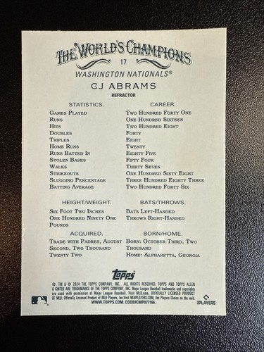 2024 Topps Allen & Ginter - Chrome #17 C.J. Abrams - Picture 2 of 2