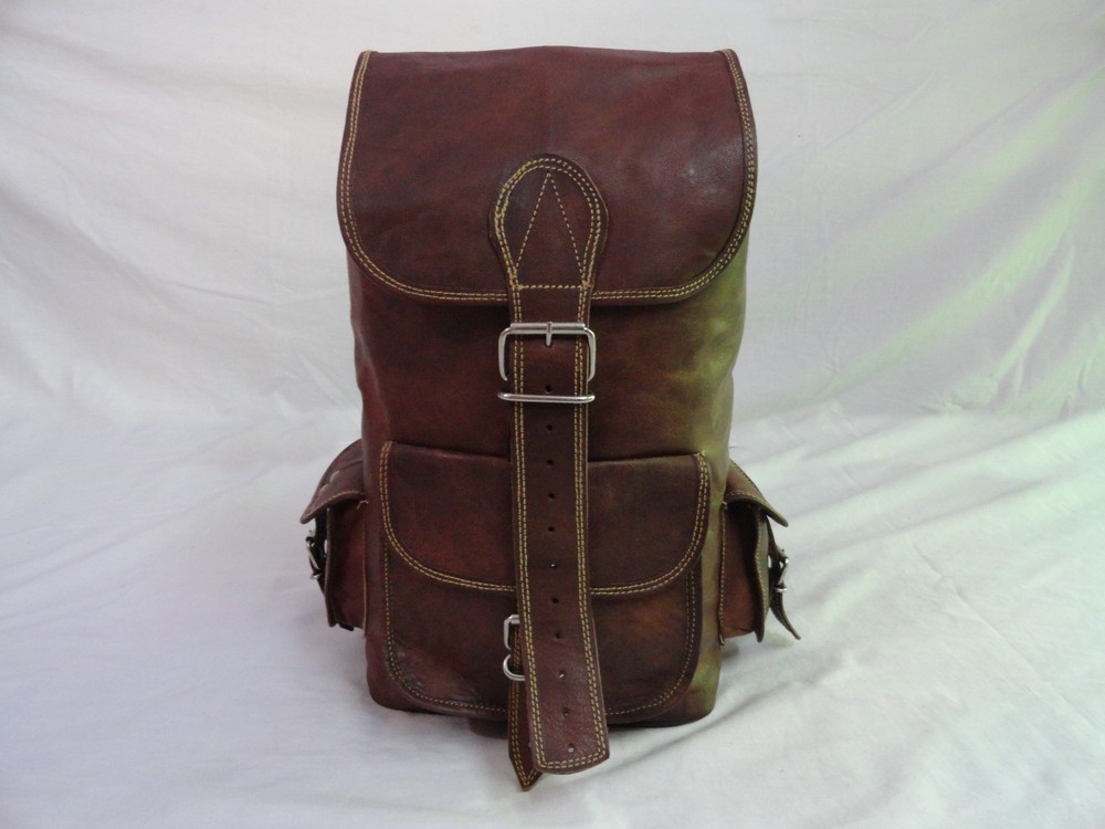 18/" Vintage Leather Backpack Rucksack Sports Gym Travel Bag Hiking Shoulder Bag