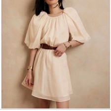 Banana Republic Ramie Open-Back Mini Dress size M color Bone