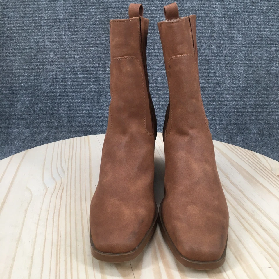 Botas femininas H by Halston 7.5 Charlotte tornozelo couro marrom biqueira quadrada - Imagem 4 de 4