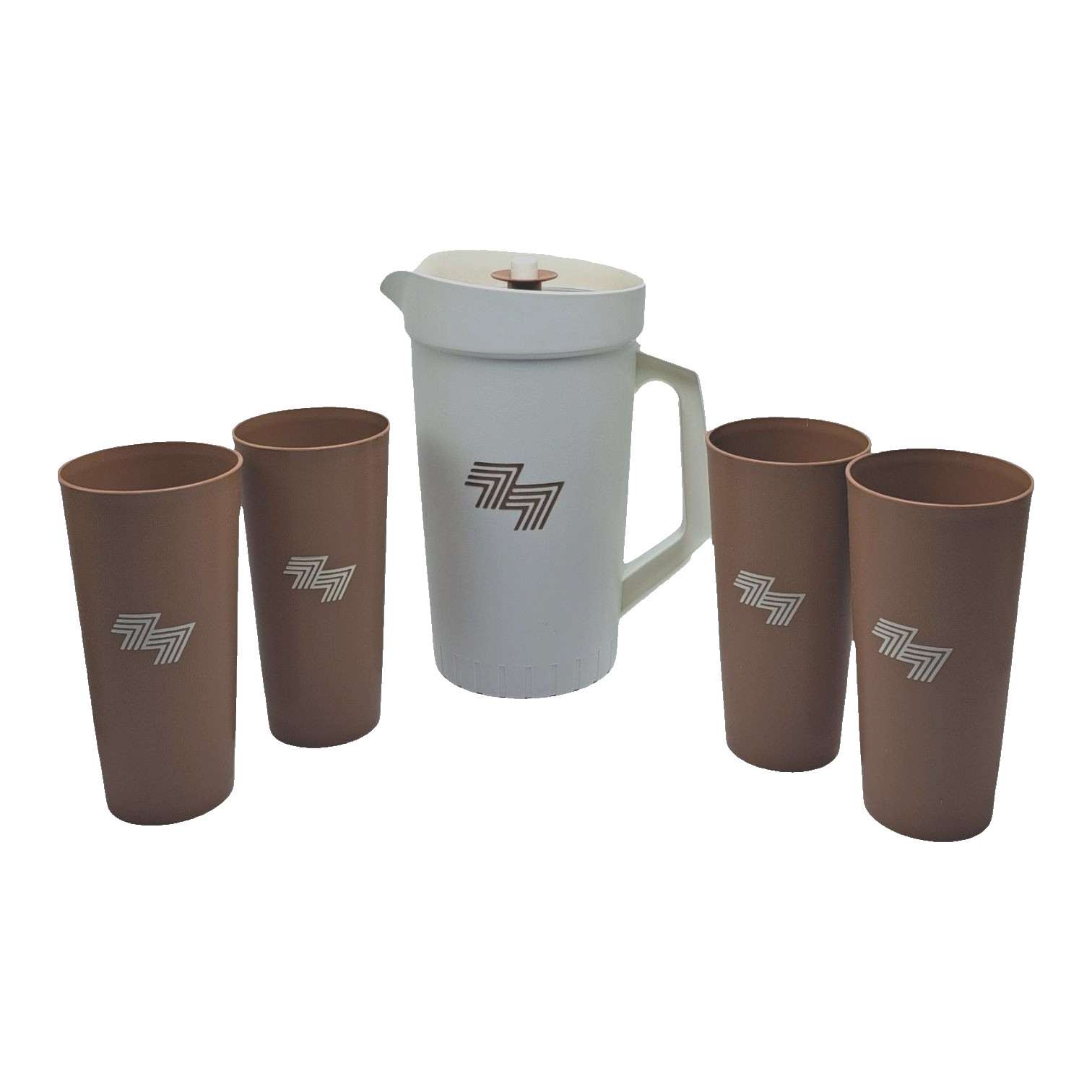 Tupperware VTG  Retro 2 Quart Pitcher and 16 oz Tumblers Brown  Beverage Set NOS