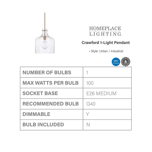 HomePlace Lighting 325712AD Crawford Urban/Industrial Clear Seeded Glass Jar ... - Picture 3 of 7