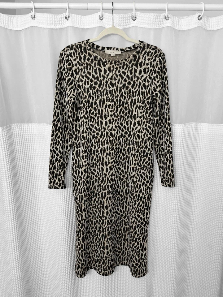Ann Taylor лофт серый леопард свитер платье размер средний шерстяная смесь супер мягкий