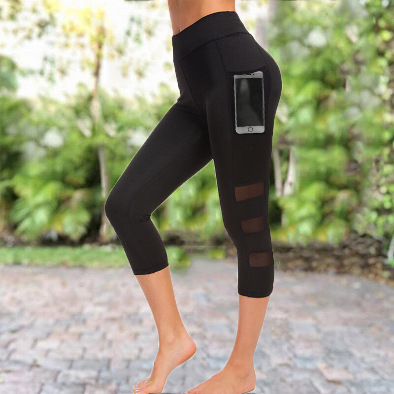 Women Capri Yoga Leggings With Pocket High Waist Sport Pants Gym Workout  Trouser | eBay