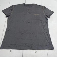 Fashion Dark Grey Casual Short Sleeve Henley T Shirt Mens Size XXL
