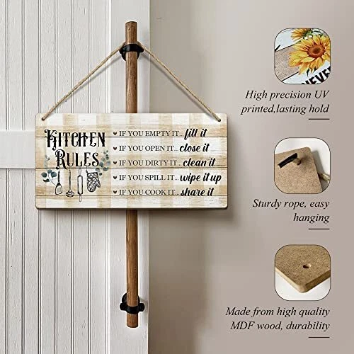 Kitchen Rules Sign Funny Kitchen Rules Wall Decor Farmhouse Kitchen Wood  Wall