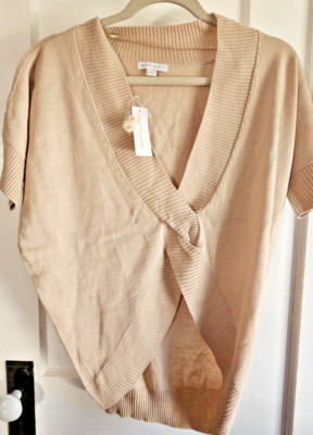 NWT NY&C Women tan twist front short sleeve pullover oversized sweater XSmall