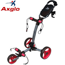 AXGLO 2026 TRILITE 3 WHEELED GOLF PUSH TROLLEY +FREE ACCESSORY PACK - GREY/RED