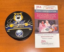 Dominik Hasek Signed Autographed Hockey Puck Mascot Logo Buffalo Sabers JSA