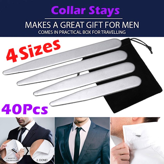 40pcs Mens Stainless Steel Metal Collar Stiffeners Set Cuffs Shirt