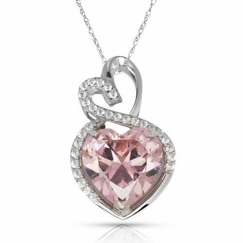 Colgante de doble corazón de oro blanco de 14 K de 0,8" con piedra de nacimiento circular brillante - Imagen 11 de 13