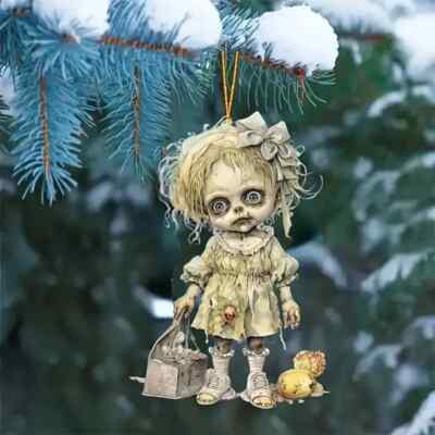 Day of the Dead Zombie Girl w/toys Goth Acrylic Pendant Ornament Dangler BOGO