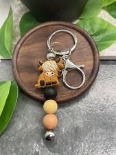 4" Silver-Tone Silicone Beaded Charm Keychain New Free Ship A3912