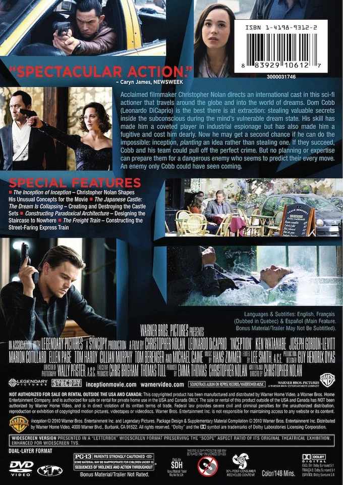 * Inception - Leonardo Di Caprio - Christopher Nolan - Very Good DVD - Image 3 of 3