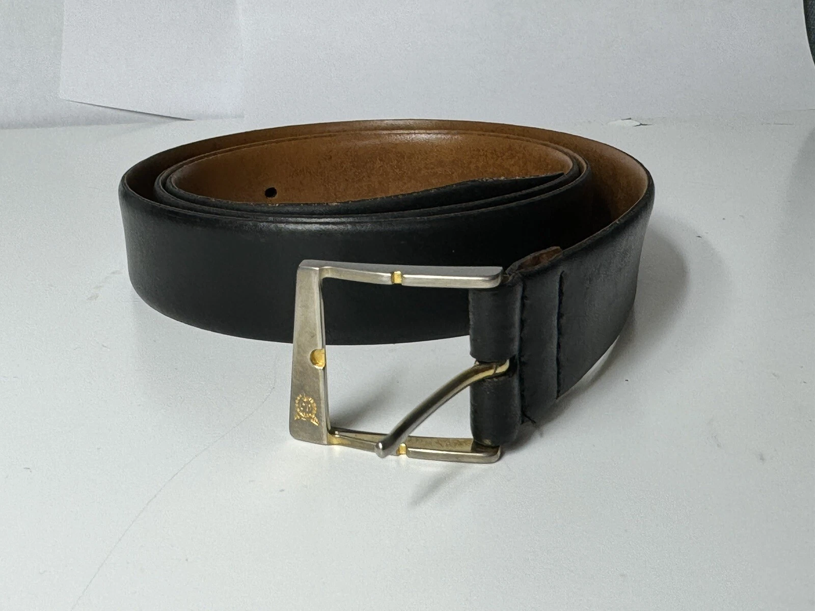 Ceinture vintage noire Christian Dior cuir fendu 228873 fabriquée en Espagne 42/106