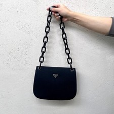 Auth PRADA Triangle Plate Flat Chain Shoulder Bag PM