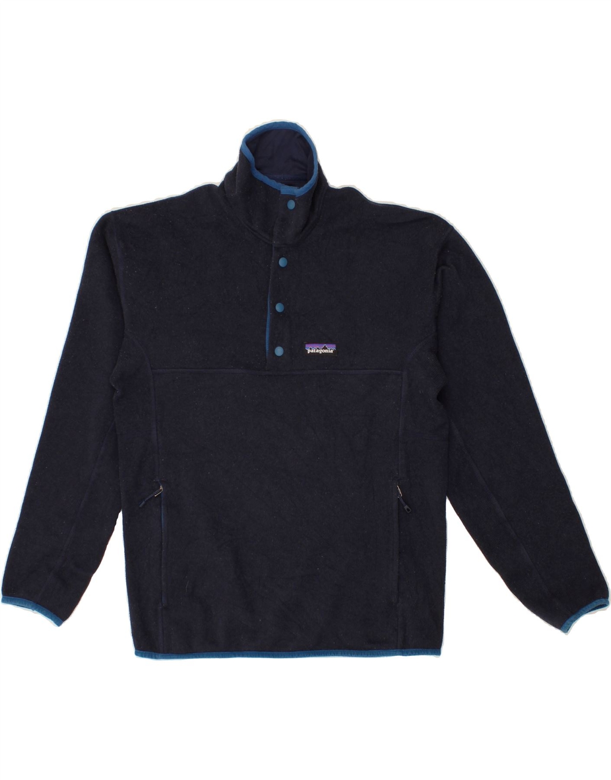 PATAGONIA Hombres Botón Cuello Sudadera Jersey Pequeña Azul Marino Poliéster BK60
