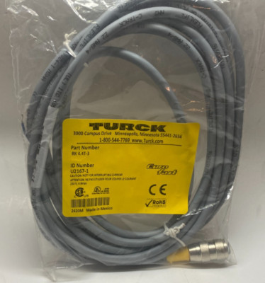TURCK RK 4.4T-3 M12 Actuator and Sensor Connection Cable 3M Length - 4 Conductor