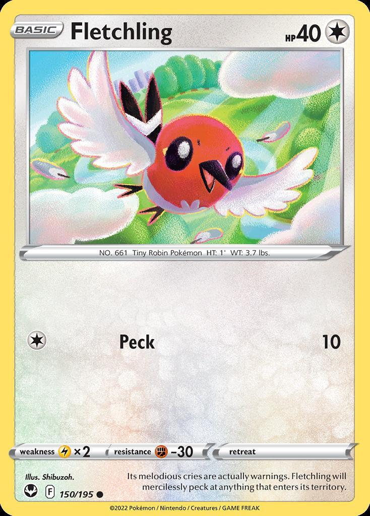 Pokemon Fletchling (150/215) Silver Tempest LP REVERSE HOLO