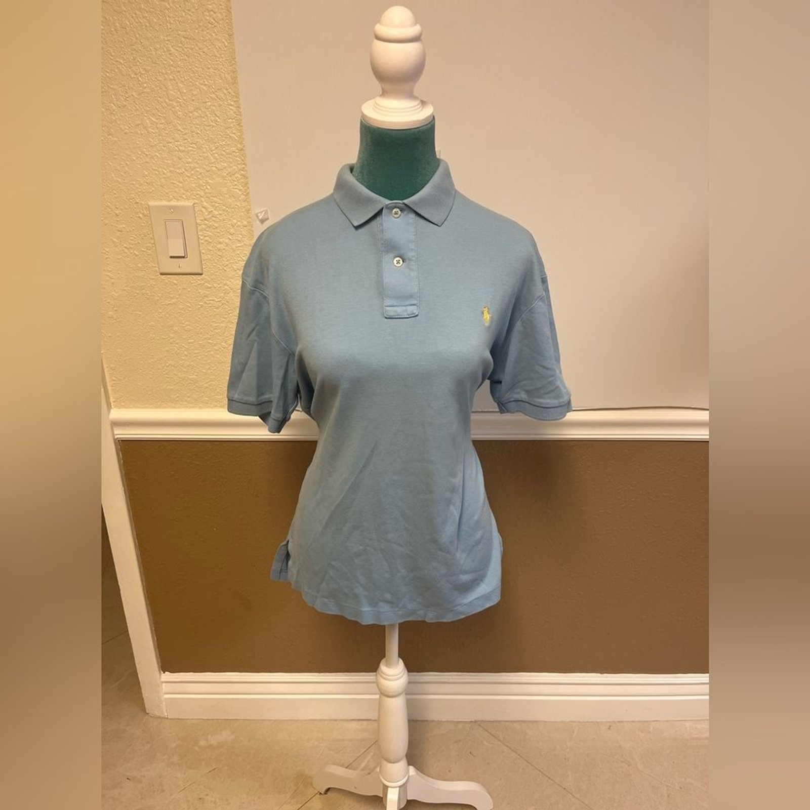 Polo Ralph Lauren vintage camicia blu con logo giallo pony 100% cotone