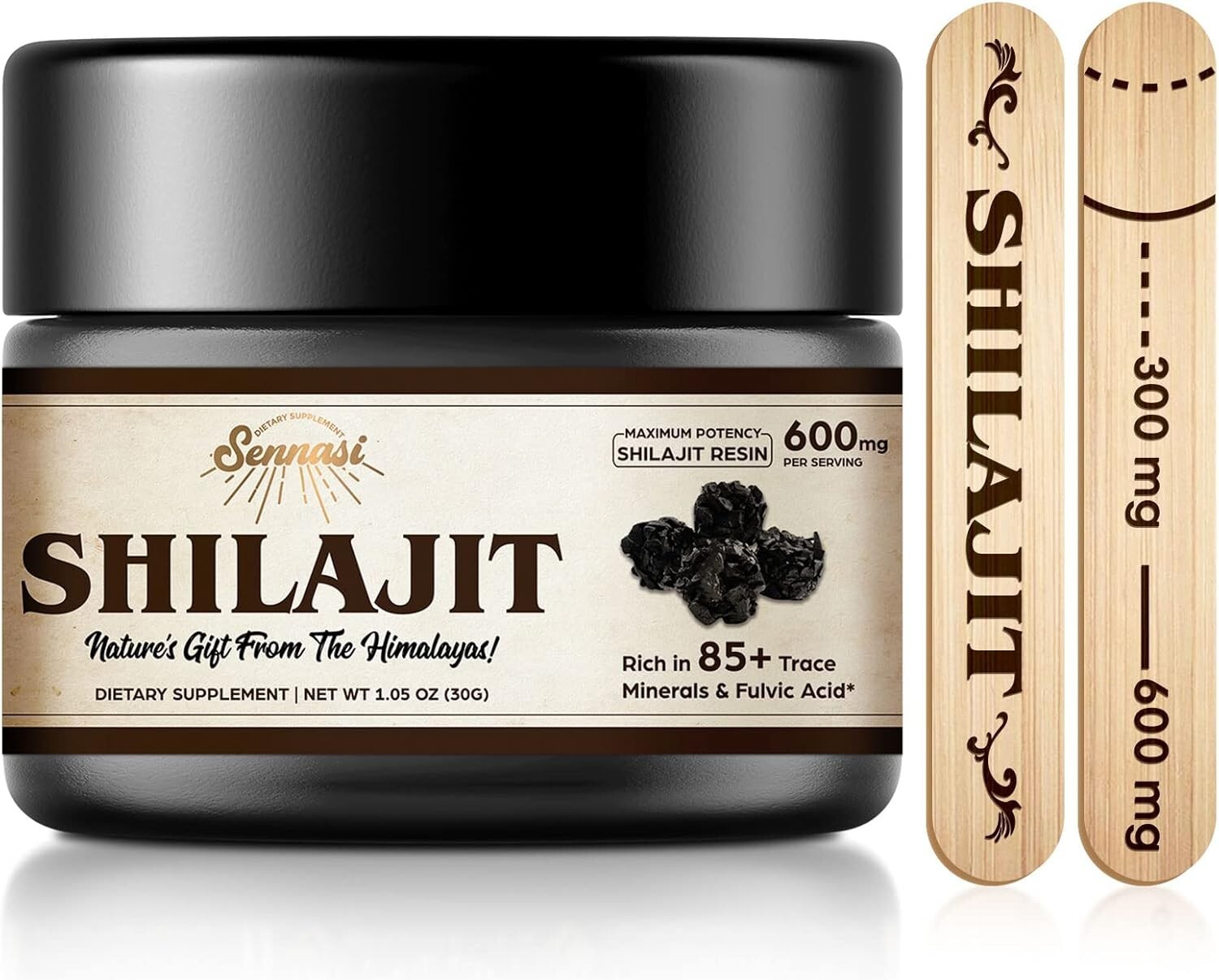 Pure Himalayan Organic Shilajit Resin 600mg Max Potency by Sennasi